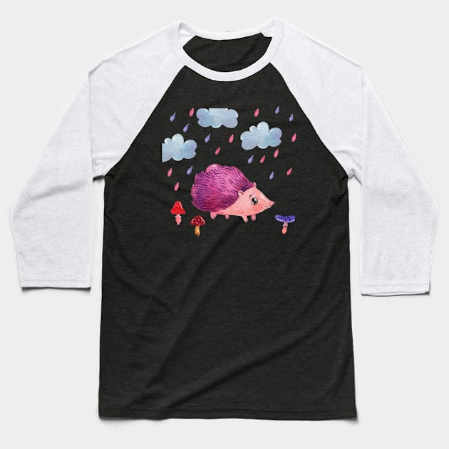 Cute Hedgohg Painting Hand Drawn Baseball T-Shirt by Mako Design 